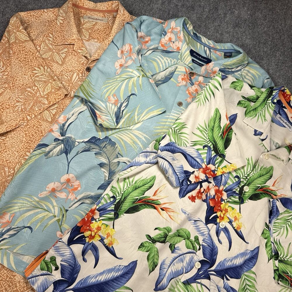 Tommy Bahama Size XL Shirt Mens Camp Hawaiian Button Up 100% Silk Lot Of 3